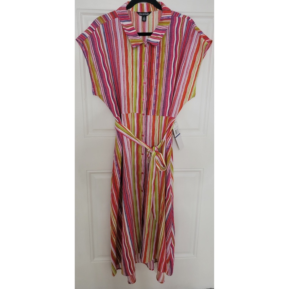 Nina Leonard Printed Button Down Dress with‎ Collar Size XL Multicolor